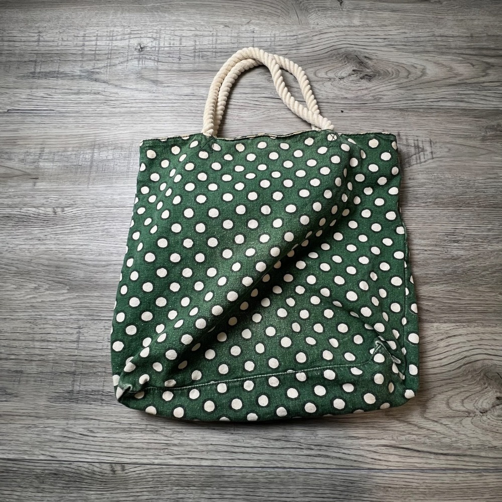 American Eagle Beachcomber Tote Womens OS Green Polka Dot Rope Handle Bag